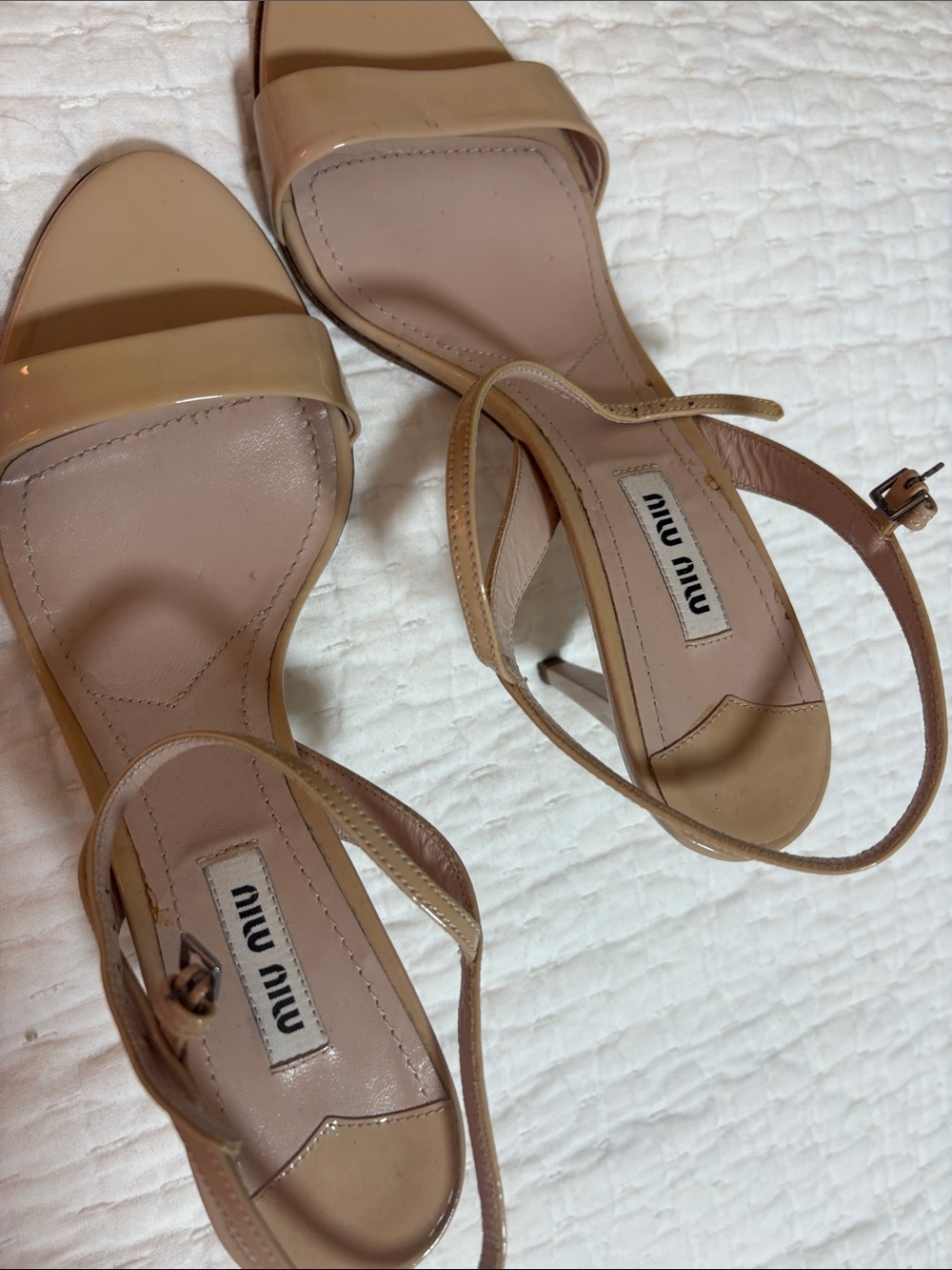 Miu Miu Beige Patent Leather Ankle-Strap Heels